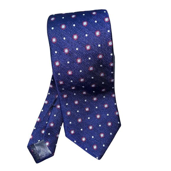 Brooks Brothers 100% Silk Navy Blue Abstract Print Tie Preppy Teacher Casual - Picture 2 of 5